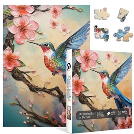 Hummingbird Puzzles for Adults 1000 Pieces, Vintage Bird Flower Jigsaw Puzzles, Impossible Spring Bird Puzzle as Home Wall Art Decor