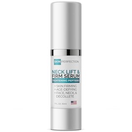 Neck Cream for Tightening and Firming, Anti-Aging Peptide Serum, 1 fl oz | Skin Perfection, 20% Pepha-Tight + Relistase + DMAE + Matrixyl; for Face, Neck, Decollete; Paraben-Free, Fragrance-Free