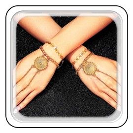 CASDRE Sequin Boho Hand Chain Bracelets Gold Link Chain Bracelet Festival Costume Hand Jewelry for Women, One Size, Alloy, no gemstone