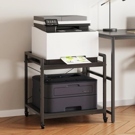 THMINS Large Under Desk Printer Stand, 2-Tier Printer Cart with Heavy-Duty Metal Wheels and Adjustable Shelf, 20 Inches Deep, Black