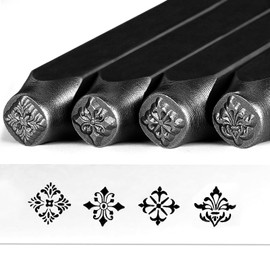 The Craft Guy 4pcs Vintage Style Metal Stamping kit 5/16" (8mm) Steel Metal Stamp - Handcrafted Iron Stamp for Jewelry, Steel, DIY Crafts, Impress Leather Stamps with Classic Patterns