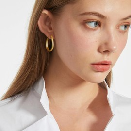 RANKEEF 4 mm Wide Large Oval Hoop Earrings for Women Non-marbles 14K Golden Earrings Women's Hypoallergenic 925 Sterling Silver Post Lightweight Large Silver Hoop Earrings Secure Clasp 30/40/50/60 mm