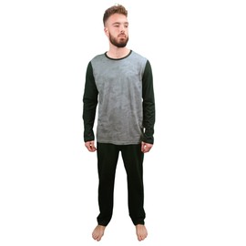KRUXADER Mens Lounge PJ Pyjamas Sets Night Wear PJ's Dragon Long Sleeve Top & Pants (DRAGON BLACK GREY, XL)