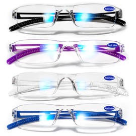 WEMOOTANTS 4 Pairs Reading Glasses Blue Light Blocking Computer Readers for Women Clear Frame Stylish Rimless Eyewear 1.0 1.5 2.0 2.5 3.0 3.5 4.0 (3.50+ Men