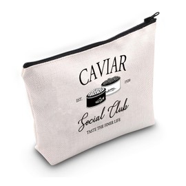 PWHAOO Caviar Lover Gift Caviar Social Club Makeup Bag Taste the Finer Life Cosmetic Bag Fish Eggs Foodie Gift (Caviar Social Club M)