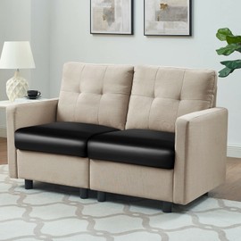 Fuloon Faux Leather Couch Cushion Slipcover, Waterproof Stretch Covers for Sofa, RV Chair Seat Cover, Individual Loveseat Couch Cushion Replacement, PU Leather Sofa Slipcovers(2 Pack, Black)