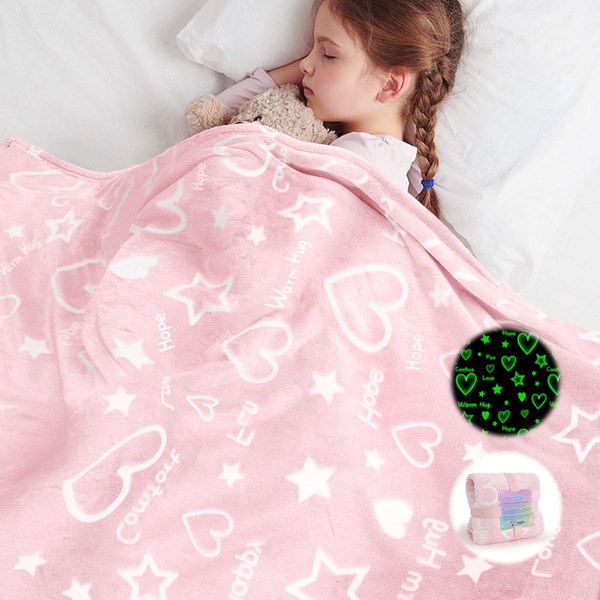 Goodhipi Glow in The Dark Pink Heart Stars Throws Blanket