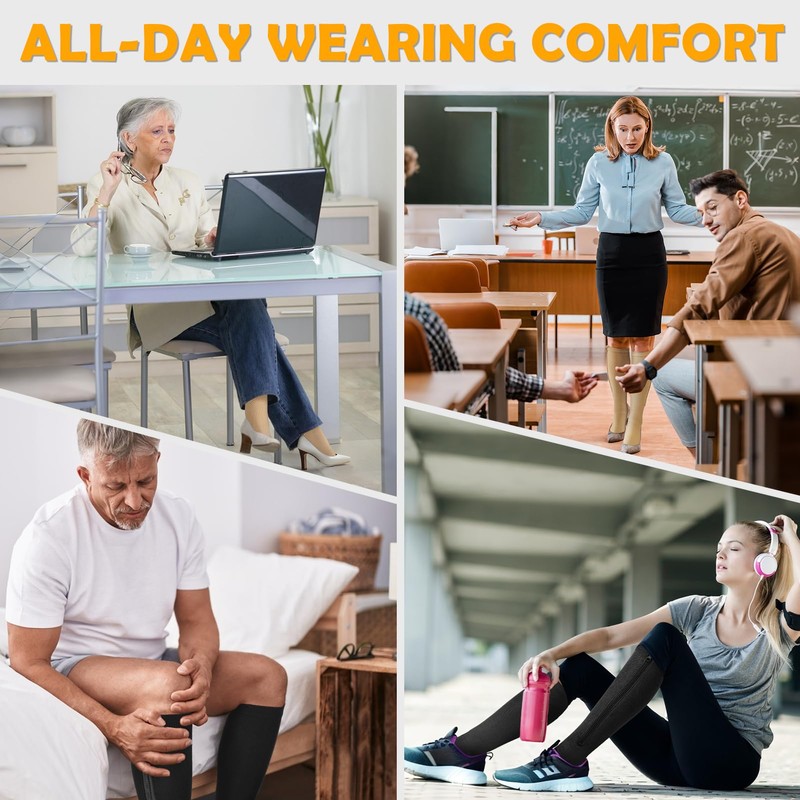 CASMON 2 Pairs Zipper Compression Socks for Women & Men,15-20