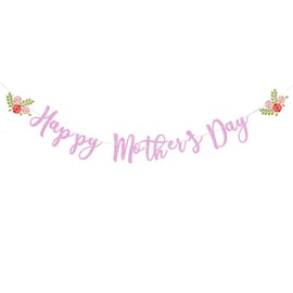 Happy Mother's Day Banner Set de decoración para fiesta del día de la madre, guirnalda de fondo para el día de la madre, guirnalda de purpurina para el día de la madre, accesorios de fotos (flor roja)