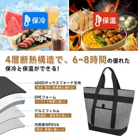 SANLIKE Insulated Bag, Lunch Bag, Cooler Bag, Large Capacity, 7.9 gal (30 L), Freestanding, Foldable, Insulated, Lightweight, Tote Bag, Eco Bag, Large Capacity, Shopping, Outdoors, Picnics, BBQs,