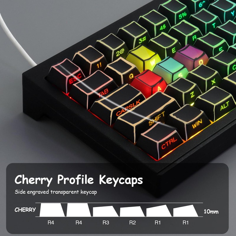 JakeTsai PBT Keycaps 128 Keys Dye Sublimation Cherry Profile Keycaps