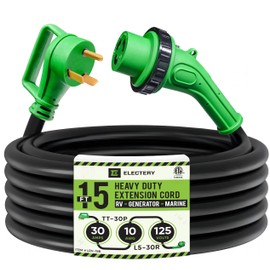 ELECTERY 15 Foot 30 Amp RV Extension Cord, Heavy Duty 10 AWG Twist Locking TT-30P to L5-30R with Grip Handle, Outdoor Weatherproof, ETL Listed