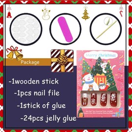 Christmas Press on Nails Short Square Xmas Fake Nails Christmas False Nails Winter Holiday Nails with Snowflake Deer Cartoon Design Full Cover Nail Tips Stick on Nails for Women DIY Christmas Nails