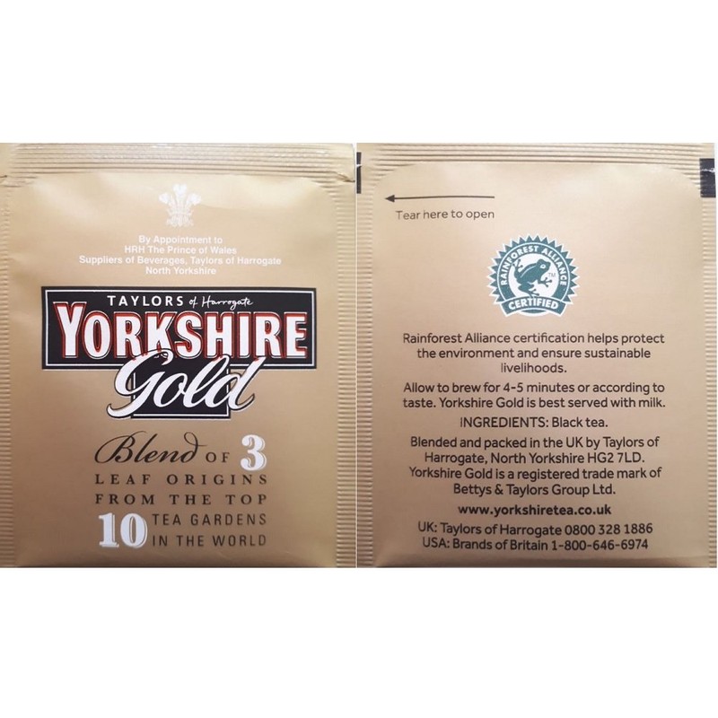 Yorkshire Gold Tea Individually Wrapped Tagged Enveloped One Cup Tea