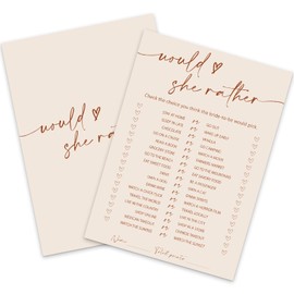 Whaline 50 Sheets Peach Bridal Shower Game Cards Double Sided Party Game Activity Cards for Would She Rather Wedding Bridal Shower Bachelorette Party Games Supplies