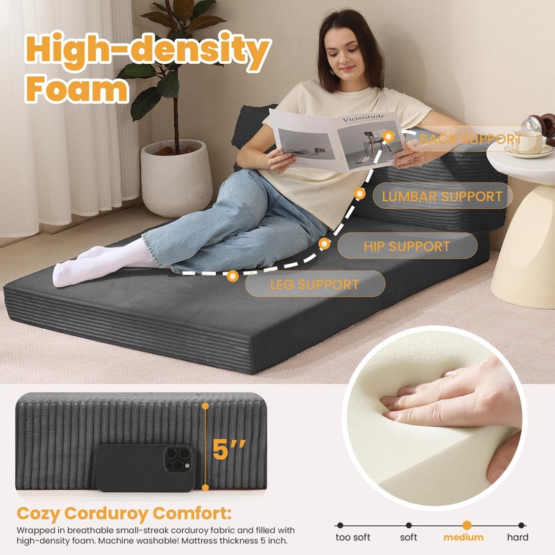 feliz home Folding Mattress Twin, Convertible Sofa Bed Foldable Futon