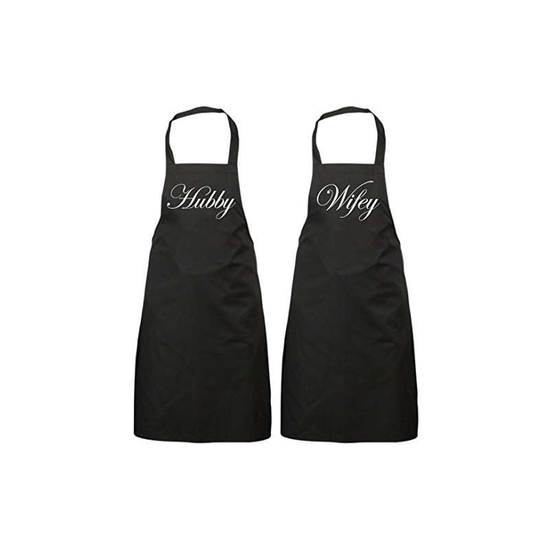 60 Second Makeover Limited Couples Hubby Wifey Black Apron Set
