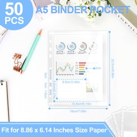 Pack of 50 A5 Document Wallets Waterproof Document Folders for Documents Organising with 7 Hole Edge Velcro and Label Pocket for Documents Organising, Office Supplies