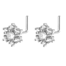Niaspi Dainty Floral Crystal Nose Ring for Women L-Shaped Cubic Zirconia Flower Nose Piercing Studs Nostril Rings Fashion Piercing Body Jewelry (Silver)