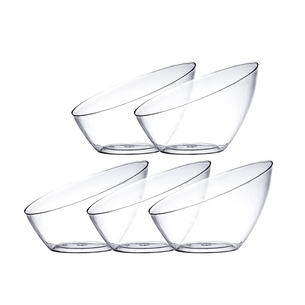 Posh Setting Clear Serving Bowls Small Plastic Candy Bowl for Weddings, Buffet, Offices, Disposable Hard Plastic Small Angled Bowls for Party's, Salads, Snacks and Fruit Bowl 5 Pack (8 oz