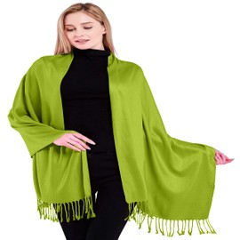 CJ Apparel Lime Green Solid Color Tassels Design Nepalese Shawl Seconds Scarf Wrap Stole Throw Head Wrap Pashmina Hand Made in Nepal NEW