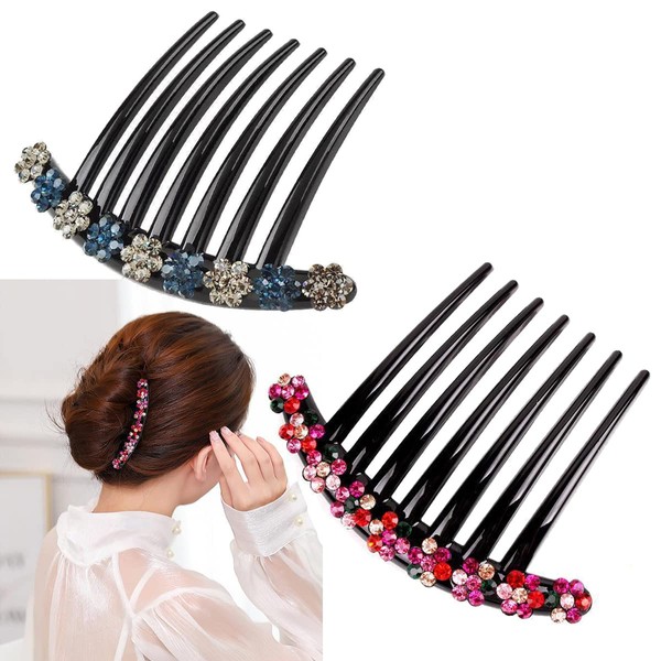 Yusier 2 PCS Cute Small Flower Black Hair Comb Plum Blossom Hairstyle Ornaments for Women and Girls Side Comb Hair Bun Decoration(E)