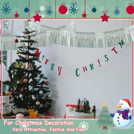 10 Feet Glitter Silver Parade Float Decorations for Trailer Car, Glitter Foil Fringe Metallic Tinsel Streamers Banner Garland for Graduation Weeding Homecoming Birthday Party (4 Pack-Silver)