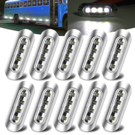 Biqing 10PCS 12V/24V Side Marker Lights White,4LED Cab Marker Lights Front Rear Light Position Clearance Lamp Interior Lights with Chrome Bezel for Auto Car Bus Truck Lorry Trailer Boat Deck Courtesy