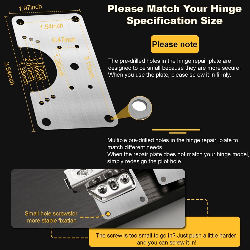 6 Pcs Cabinet Hinge Repair Replacement Kit, Stainless Steel Cabinets
