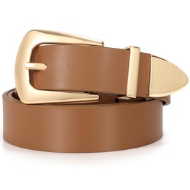 SUOSDEY Women's Leather Jeans Belt Fashion Leather Waist Belt Dress Belt with Golden Buckle, D.Brown