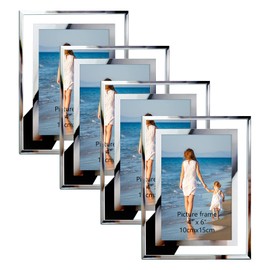 Hoikwo Bulk 4x6 Picture Frames, 4 Packs Silver Photo Frames 4 by 6, Glass Wedding Frames 4x6, Clear Mirror Wedding Photo Frames, Only for Tabletop Display Vertically or Horizontally
