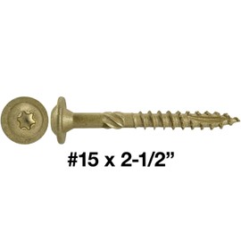 Jake Sales #15 x 2-1/2" Construction Lag Screw - Torx/Star Drive Heavy Duty Structural Lag Screw - ACQ Compatible - Modified Truss Washer Head. 1 x 100 Count Box - 100 Screws