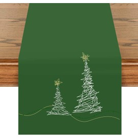 khevga Table Runner Tablecloth Christmas Modern in Grey with Embroidery Gold Silver (Green)