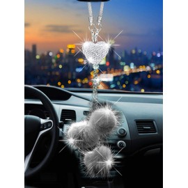 Car Rear View Mirror Hanging Accessories car Accessories for Women car Decor Bling Diamond car Rear View Mirror accessoriescar Girly car Decor Accessories Plush Pendant car (Gray), Grey