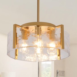 AKLMXCG Gold Chandelier Light Fixture, 4-Light Modern Chandeliers for Dining Room Light Fixture Glass Rustic Hanging Chandelier for Entryway Living Room Bedroom Foyer Hallway Kitchen