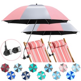 NBtoUS 2 Pack Chair Umbrella with 360°Universal Clamp, UPF50+ Umbrella for Chair, Beach Chair Umbrella for Working Place, Patio chair, Beach Chair, Wheelchairs (pink/silvery, Not Include Chair)