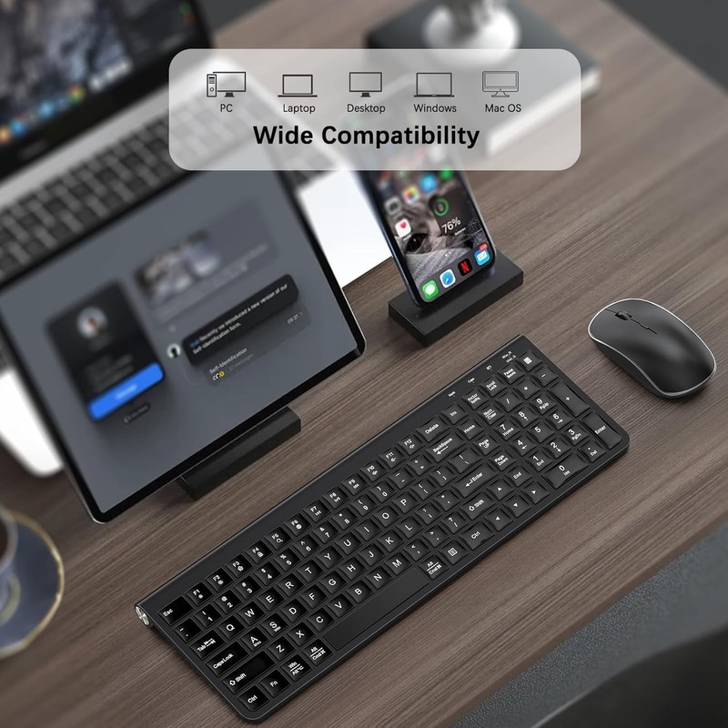 JOYACCESS Upgraded 2.4GHz Wireless Keyboard Mouse Combo, Ergonomic and Dustproof