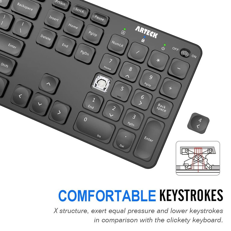 Arteck 2.4G Wireless Keyboard Ultra Slim Full Size Keyboard with