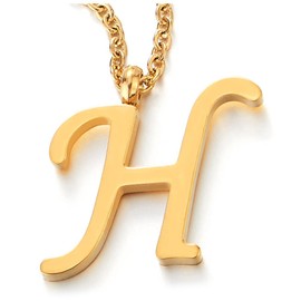 Name, initial alphabet, letters A-Z, pendant stainless steel necklace for men and women, colour gold, with 50 cm steel rope chain, Stainless Steel