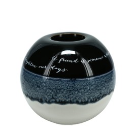 Pavilion Gift Company A Friend is Someone Whose Warm Loving Ways Can Lighten Our Hearts and Brighten Our Days 4.5 Inch Round Tealight Candle Holder with Unique Reflective Glaze, Blue