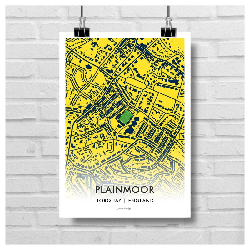 GroundDesigns TORQUAY UNITED FC Football Gift PLAINMOOR Stadium Art Map