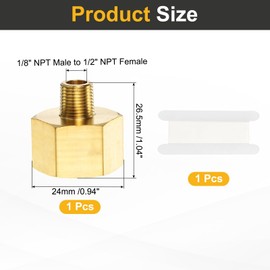 PATIKIL Brass Pipe Fitting, 1pc 1/8" NPT Male to 1/2" NPT Female Reducer Adapter Extension Connector Brass Pipe Fitting for Water Gas Freezer