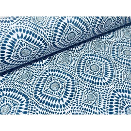 LushFabric Blue Spanish Tile Fabric Floral Mandala Curtain Upholstery Cotton - Digital Print Canvas for Upholstery, Curtains, Dress Making - 140cm Wide (2 Metres)