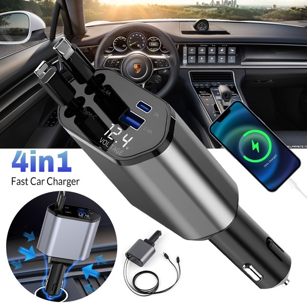 4 in 1 Fast USB C Car Charger with Dual