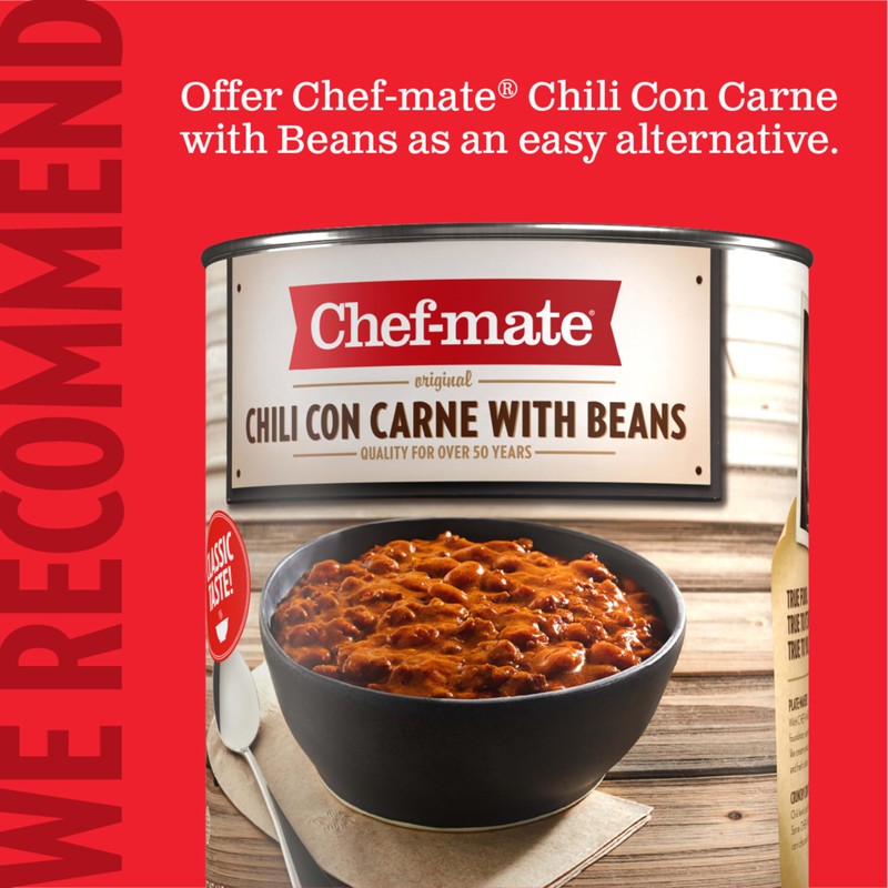 Chef-mate Beef Chili, Canned Chili with Meat, No Beans, 6
