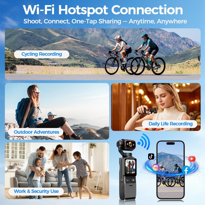 4K Vlogging Camera with WiFi, 180° Rotating Lens, 6-Axis Stabilization,