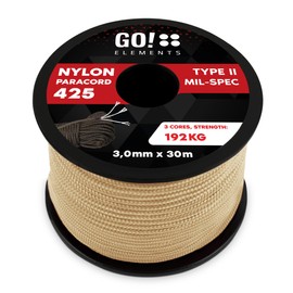 GO!elements 30 m Paracord Rope Made of Tear-Resistant Nylon - 3 mm Paracord 425 Type II Max. 192 kg - Cords as Outdoor Rope, All-Purpose Rope, Survival Rope, Bracelet, Dog Lead, Nylon Cord, Colour:
