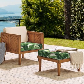 Melody Elephant Set of 2 Outdoor Chair Cushions 24 x 22 x 4, Water Repellent Patio Seat Cushion with Removable Cover, All Weather Thick Chair Cushion for Wicker、Sofa、Outdoor Furniture,Palms Green