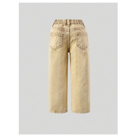 Floerns Toddler Girl's Heart Print Jeans Distressed Ripped Straight Leg Denim Pants Khaki 5Y