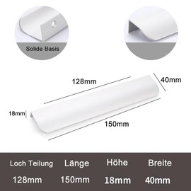 Pack of 4 Furniture Handles, Hidden Door Handles, Cabinet Handles, Aluminium Drawer Handles, Hidden Handles, Invisible Furniture Handles, Kitchen Handles, White, 15 cm (Rounded Edge)
